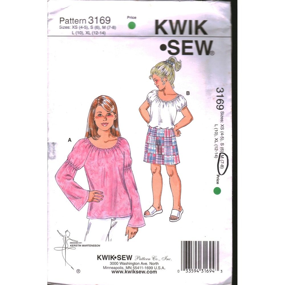 Kwik Sew 3169 Girls Tops and Skirt Sewing Pattern Size XS-M Kerstin Martensson